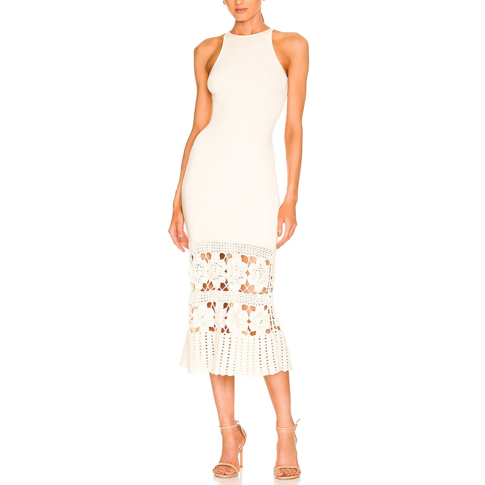 Tularosa 'Finley' White Crochet Floral Midi Dress Size M
